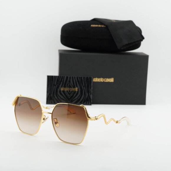 Roberto Cavalli SRC035M 0400 Geometric Sunglasses - Gold/Brown